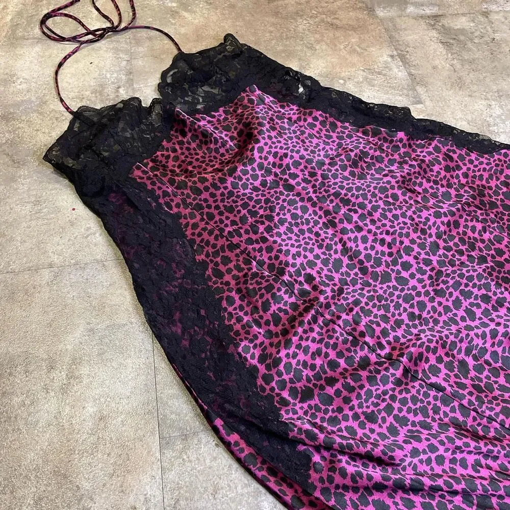 vintage 90s frederick’s of hollywood purple and black lace full slip dress large - Picture 3 of 6